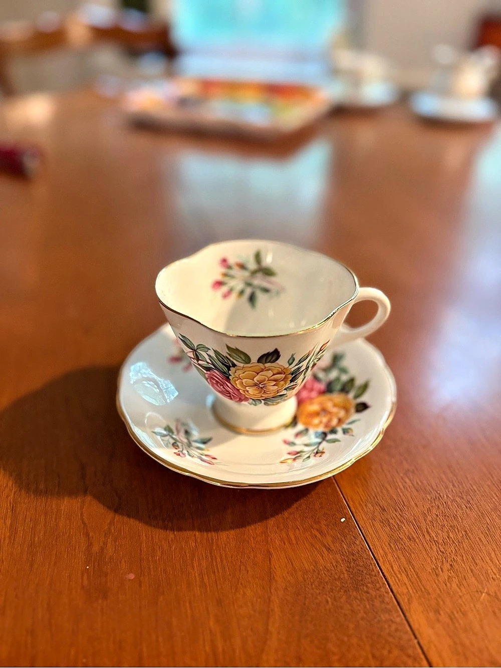 Royal Doulton Floral Teacup & Saucer in Cream